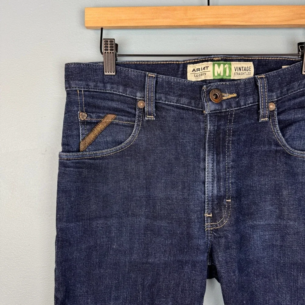 Ariat M1 Legacy Jeans Mens 30x36 Blue Dark Wash Vintage Straight Leg Western